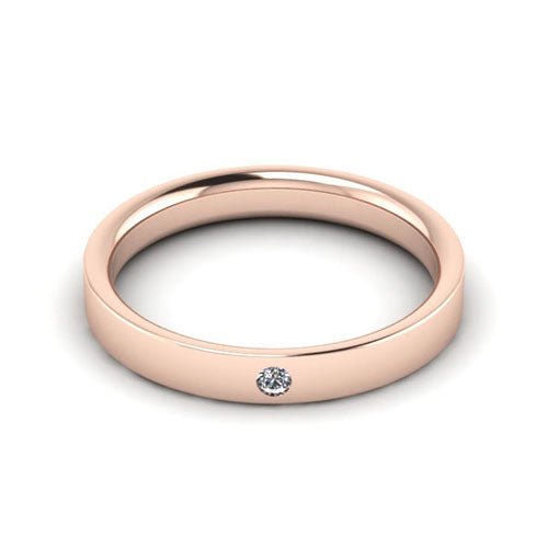 14K Rose Gold 3mm flat comfort fit diamond wedding band - DELLAFORA