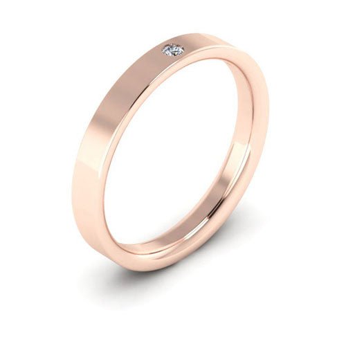 14K Rose Gold 3mm flat comfort fit diamond wedding band - DELLAFORA