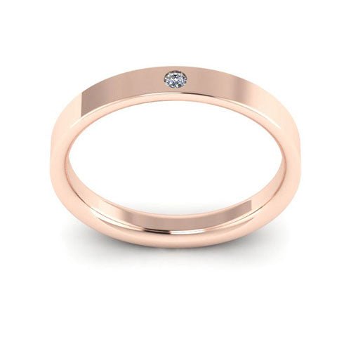14K Rose Gold 3mm flat comfort fit diamond wedding band - DELLAFORA