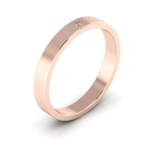 14K Rose Gold 3mm flat diamond wedding band - DELLAFORA