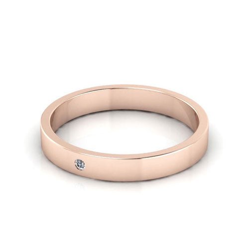 14K Rose Gold 3mm flat diamond wedding band - DELLAFORA