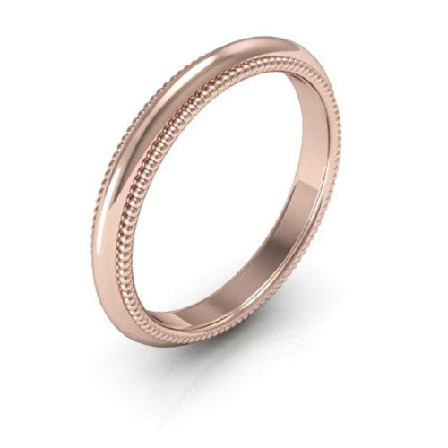 14K Rose Gold 3mm milgrain comfort fit wedding band - DELLAFORA
