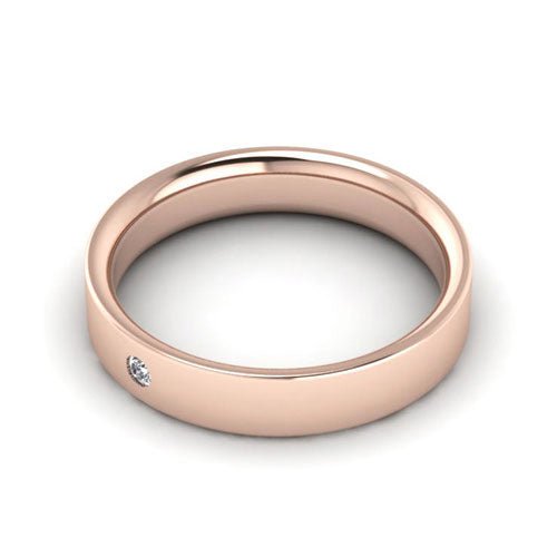 14K Rose Gold 4mm flat comfort fit diamond wedding band - DELLAFORA
