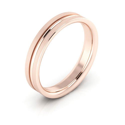 14K Rose Gold 4mm grooved design brushed comfort fit wedding band - DELLAFORA