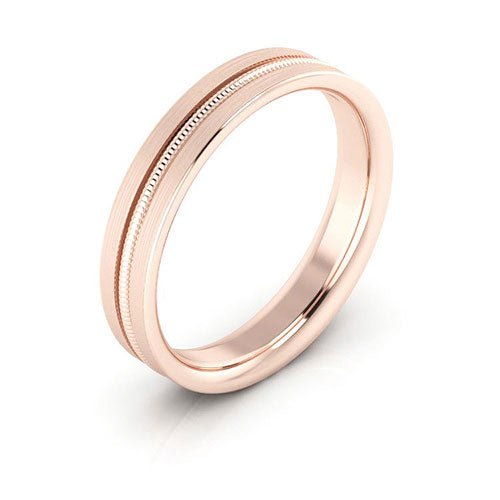 14K Rose Gold 4mm milgrain grooved design brushed comfort fit wedding band - DELLAFORA