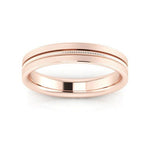 14K Rose Gold 4mm milgrain grooved design brushed comfort fit wedding band - DELLAFORA