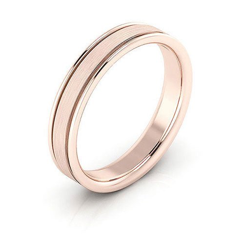 14K Rose Gold 4mm raised edge design brushed center comfort fit wedding band - DELLAFORA
