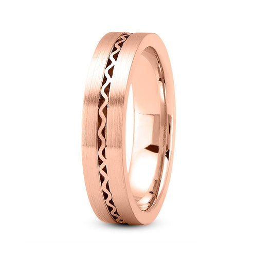 14K Rose Gold 5mm fancy design comfort fit wedding band with center wave design - DELLAFORA