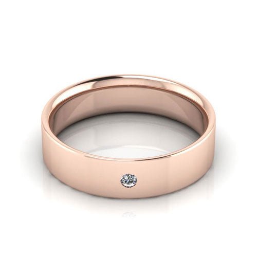 14K Rose Gold 5mm flat comfort fit diamond wedding band - DELLAFORA