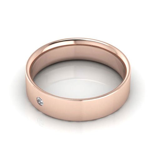 14K Rose Gold 5mm flat comfort fit diamond wedding band - DELLAFORA