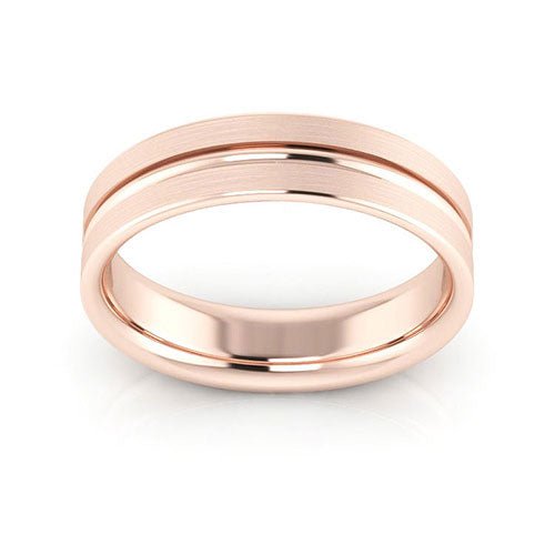 14K Rose Gold 5mm grooved design brushed comfort fit wedding band - DELLAFORA