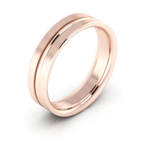 14K Rose Gold 5mm grooved design comfort fit wedding band - DELLAFORA