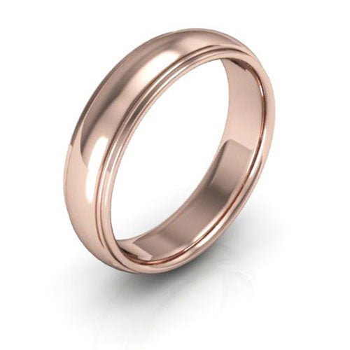 14K Rose Gold 5mm half round edge design comfort fit wedding band - DELLAFORA