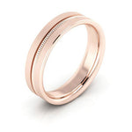 14K Rose Gold 5mm milgrain grooved design brushed comfort fit wedding band - DELLAFORA
