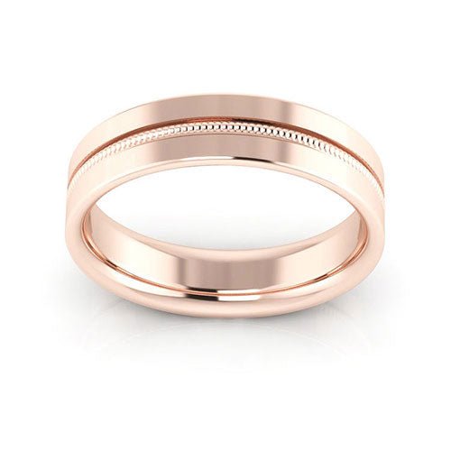 14K Rose Gold 5mm milgrain grooved design comfort fit wedding band - DELLAFORA
