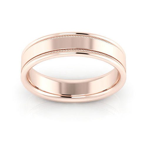 14K Rose Gold 5mm milgrain raised edge design comfort fit wedding band - DELLAFORA