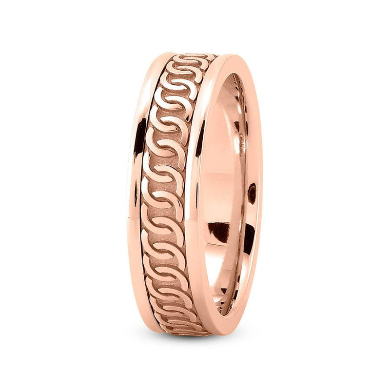 14K Rose Gold 6mm fancy design comfort fit wedding band with chain design - DELLAFORA