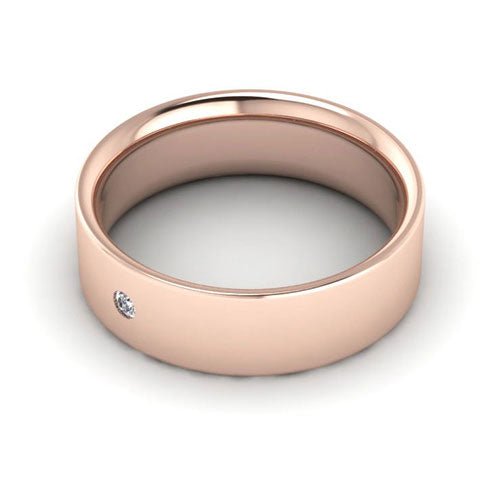 14K Rose Gold 6mm flat comfort fit diamond wedding band - DELLAFORA