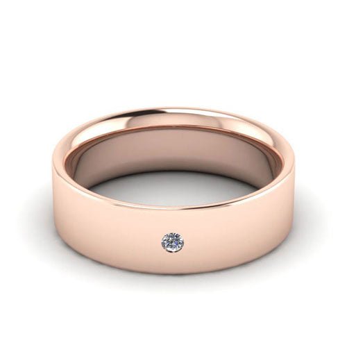 14K Rose Gold 6mm flat comfort fit diamond wedding band - DELLAFORA