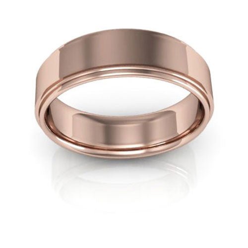 14K Rose Gold 6mm flat edge design comfort fit wedding band - DELLAFORA