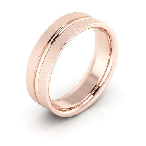 14K Rose Gold 6mm grooved design brushed comfort fit wedding band - DELLAFORA