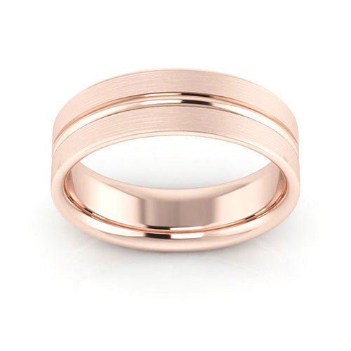 14K Rose Gold 6mm grooved design brushed comfort fit wedding band - DELLAFORA