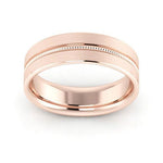 14K Rose Gold 6mm milgrain grooved design brushed comfort fit wedding band - DELLAFORA