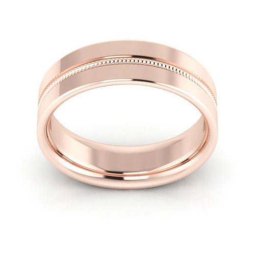 14K Rose Gold 6mm milgrain grooved design comfort fit wedding band - DELLAFORA