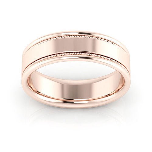 14K Rose Gold 6mm milgrain raised edge design comfort fit wedding band - DELLAFORA