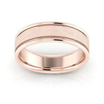 14K Rose Gold 6mm raised edge design brushed center comfort fit wedding band - DELLAFORA
