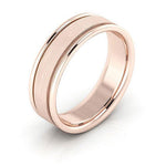 14K Rose Gold 6mm raised edge design brushed center comfort fit wedding band - DELLAFORA