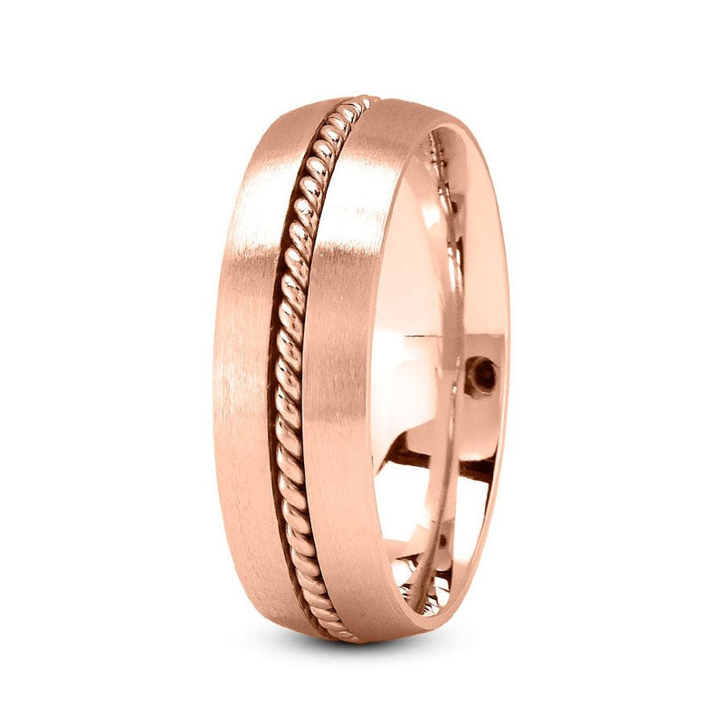 14K Rose Gold 7mm fancy design comfort fit wedding band with center rope design - DELLAFORA