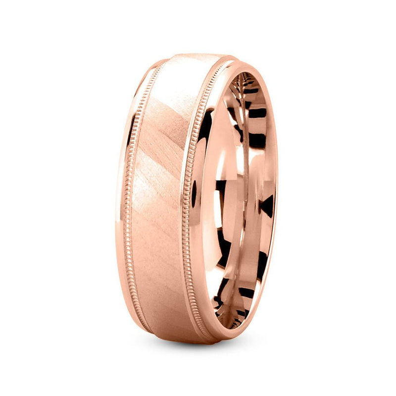 14K Rose Gold 7mm fancy design comfort fit wedding band with diagonal pattern and milgrain design - DELLAFORA