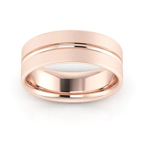 14K Rose Gold 7mm grooved design brushed comfort fit wedding band - DELLAFORA