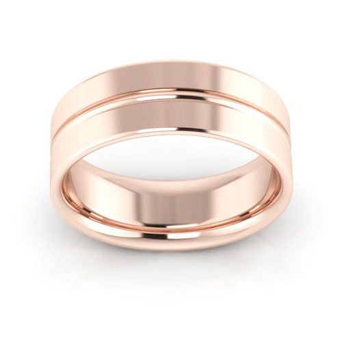 14K Rose Gold 7mm grooved design comfort fit wedding band - DELLAFORA