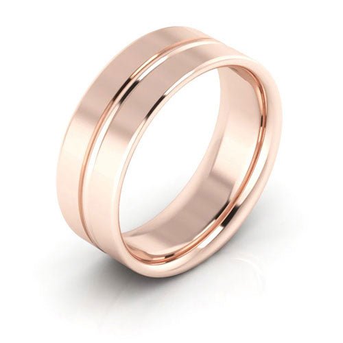 14K Rose Gold 7mm grooved design comfort fit wedding band - DELLAFORA