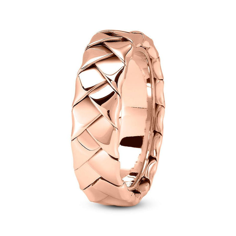 14K Rose Gold 7mm hand made comfort fit wedding band with wide woven design - DELLAFORA