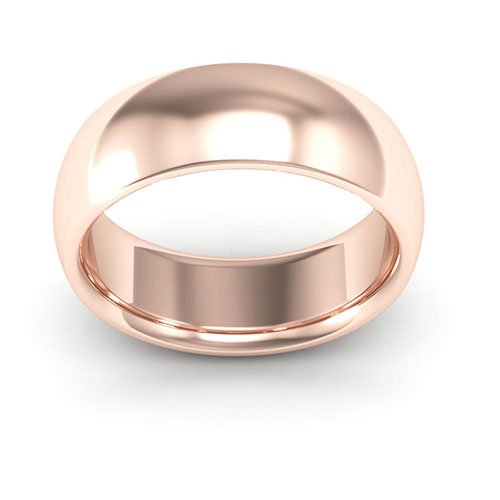 14K Rose Gold 7mm heavy weight half round comfort fit wedding band - DELLAFORA