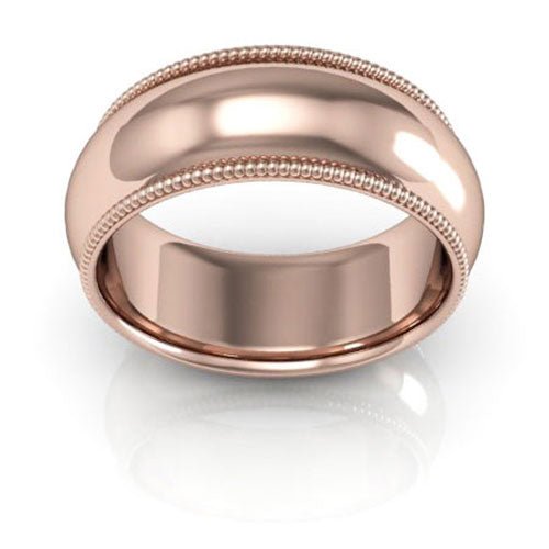 14K Rose Gold 7mm milgrain comfort fit wedding band - DELLAFORA