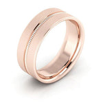 14K Rose Gold 7mm milgrain grooved design brushed comfort fit wedding band - DELLAFORA