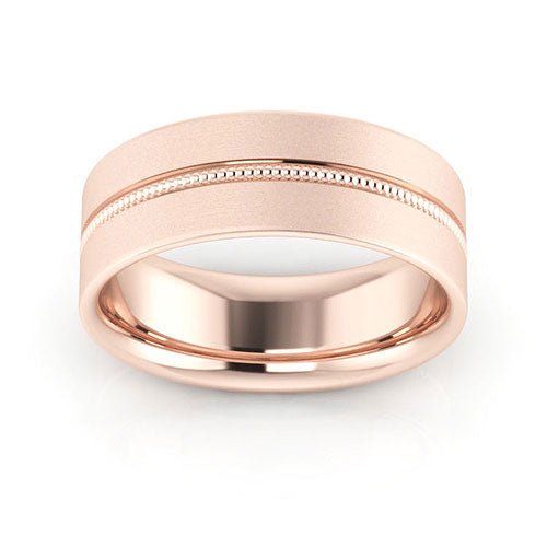 14K Rose Gold 7mm milgrain grooved design brushed comfort fit wedding band - DELLAFORA
