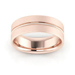 14K Rose Gold 7mm milgrain grooved design brushed comfort fit wedding band - DELLAFORA