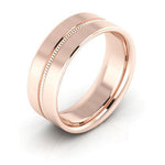 14K Rose Gold 7mm milgrain grooved design comfort fit wedding band - DELLAFORA