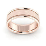 14K Rose Gold 7mm raised edge design brushed center comfort fit wedding band - DELLAFORA