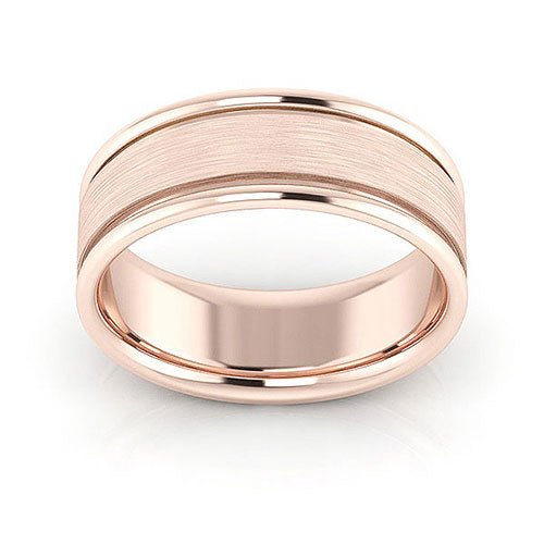 14K Rose Gold 7mm raised edge design brushed center comfort fit wedding band - DELLAFORA