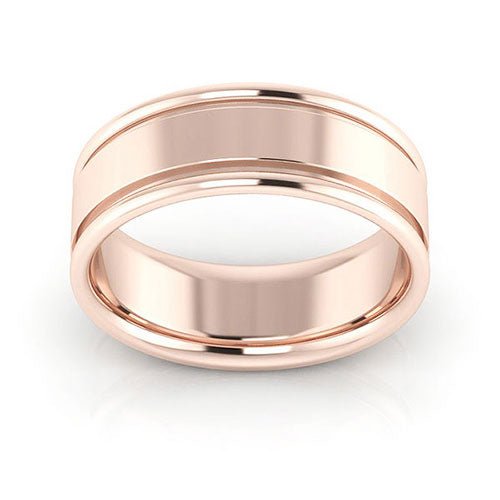 14K Rose Gold 7mm raised edge design comfort fit wedding band - DELLAFORA
