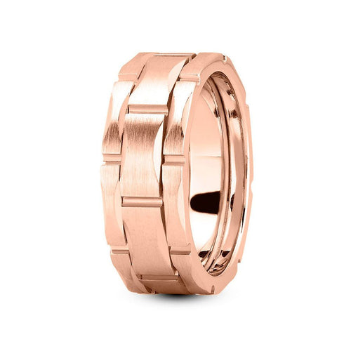 14K Rose Gold 8mm fancy design comfort fit wedding band with link design - DELLAFORA