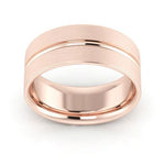 14K Rose Gold 8mm grooved design brushed comfort fit wedding band - DELLAFORA