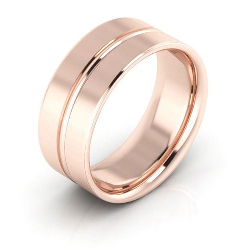 14K Rose Gold 8mm grooved design comfort fit wedding band - DELLAFORA