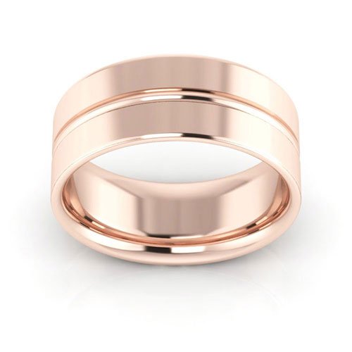 14K Rose Gold 8mm grooved design comfort fit wedding band - DELLAFORA
